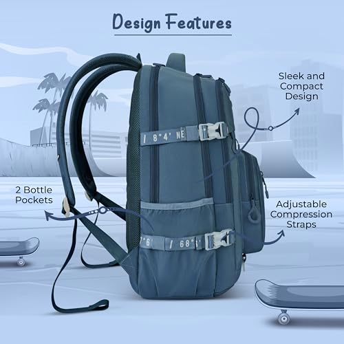Image of Gear Street Style 19 inch /38L Large Water Resistant School Bag | Casual Backpack | Daypack | Travel Backpack | Kids Bag for Boys /Girls (Blue - Blue)