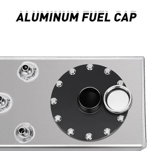 17 Gallon Aluminum Fuel Cell, 64L Slim Race Fuel Tank with 0-90 Ohm Sender, 8 AN Fittings for Street Rods, Jeeps, Boats, Silver - Thumbnail 2
