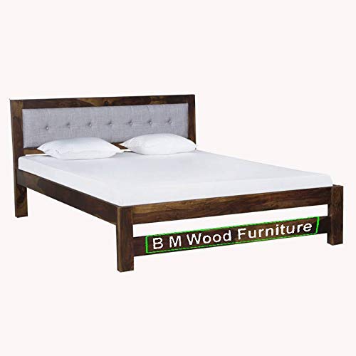 BM WOOD FURNITURE Sheesham Wood Queen Size Bed Without Storage for Bedroom | Natural Teak Brown Finish
