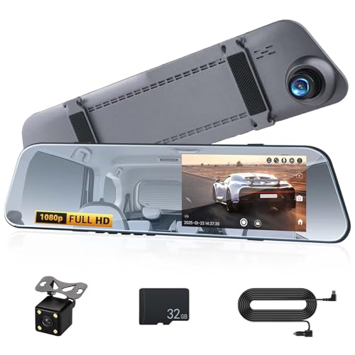Mirror Dash Cam Front and Rear View for Car,4.7 inch Rear View Mirror 1080P Dual Cameras,Super Night Vision,Parking Assistance,G-Sensor,24H Parking Monitor, Waterproof Backup Camera Free 32GB Card