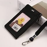 Leather ID Badge Holder with Neck Strap,Leather Work ID Badge Holders with Lanyard,Vertical Name Car