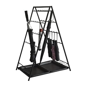 ZJYWMM Ruimtebesparende Organizer Grote Lange en Korte Paraplu Opbergrek, Zwart Huishouden Metaalvouwen Paraplu Stand, Hotel/kantoor Vloerparaplu Stand (Maat: 64×43×85CM)