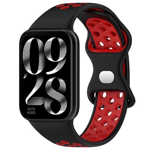 CZhkg Silicona Deportiva Pulsera para Xiaomi Mi Band 9 Pro Strap, Bands Correa de Reloj Ajustable Wristband Correa Brazalete para Xiaomi Mi Band 9 Pro/Xiaomi Mi Band 8 Pro (negro rojo)