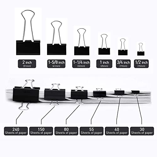 Medium Binder Clips, 48 Pack, 1-1/4 Inch, Black, Standard 32mm, Capacity 0.6 Inch, Metal Paper Clips, Office Clips, Fold Clamp, Office and School Supplies - Thumbnail 4