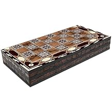 Turkish Backgammon Set, Leather Covering with Motives, Board Game for Family Nights, Modern Elite Vinyl Unscratchable Tavla for Adults and Couples, Magnetic Closing Meachanism