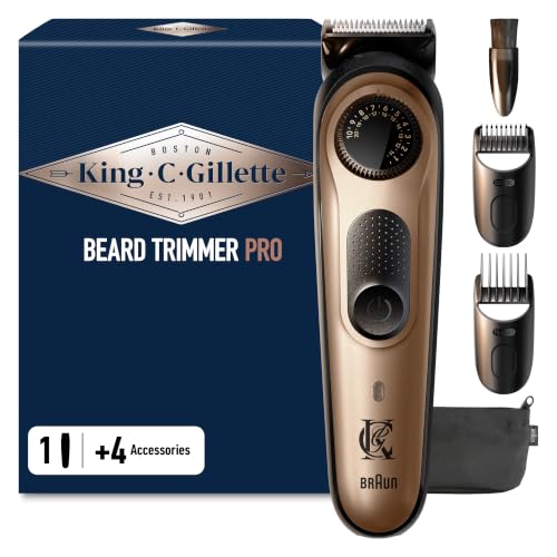 King C. Gillette Tondeuse Barbe Homme Pro, Electrique, Multicolore – Etanche, sans Fil, Lames Affutées et Inusables, 40 Réglages, Coffret avec 4 Sabots...