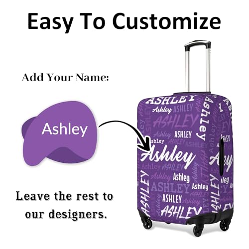 Custom Luggage Cover with Name, Personalized Elastic Purple Theme Travel Suitcase Protector Cover Gift for Men Women Team (4 Sizes)2