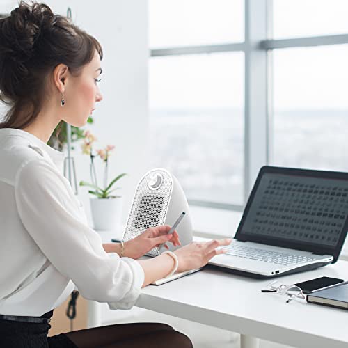 KEPLIN Ceramic Desk Heater, 500W, Electric Low Energy Consumption for Home & Office, Mini Portable Plug-in, Adjustable Thermostat Space Heater with Overheat & Tip-Over Protection (White)
