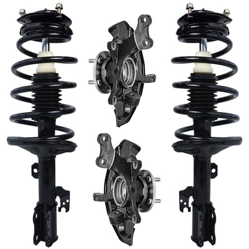 Image of Detroit Axle - FWD Front Steering Knuckles & Wheel Hub Bearings + Struts and Coil Spring Replacement for 2004-2010 Toyota Sienna - 4pc Set