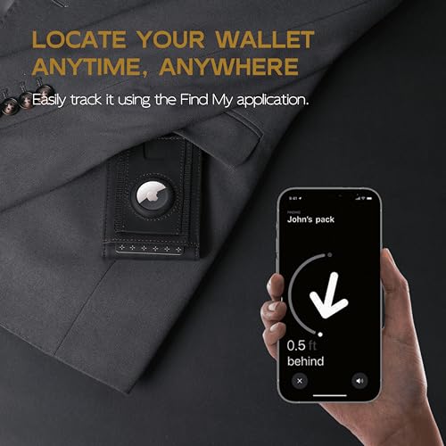 AirTag Wallet for Men, Genuine Full Grain Cow Leather Wallet with Air Tag Holder, Slim, Smart, Minimalist, RFID Blocking, ID Window, Leather Airtag Money Clip Wallet4