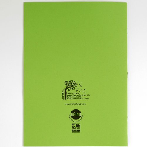 Rhino A4 Exercise Books, 48 Page / 8mm Lined with Margin Paper Notebook, 10 Pack, Office & School Stationery Supplies, Light Green - Image 3