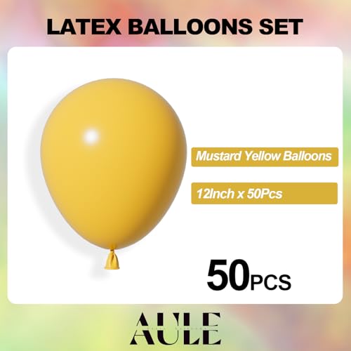 Image of AULE 50Pcs Latex 12 Inch Mustard Yellow Balloons | Happy Birthday Graduation Bee Theme Gender Reveal Decoration