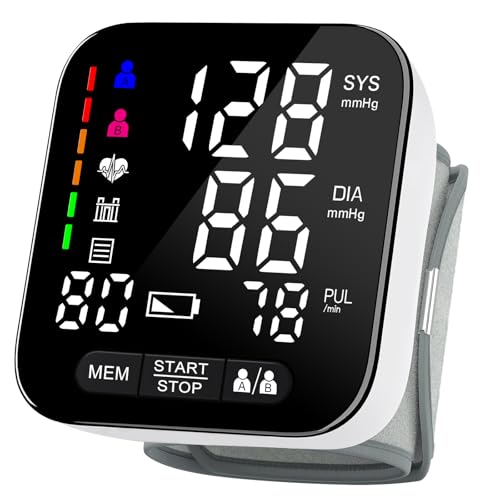 Axets Blutdruckmessgerät Handgelenk mit Arrhythmie-Erkennung vollautomatisch präzise Blutdruck- und Pulsmessung farbigem Risiko-Indikator 2×99 Speicherplätze für Handgelenke 13 5-21 5 cm