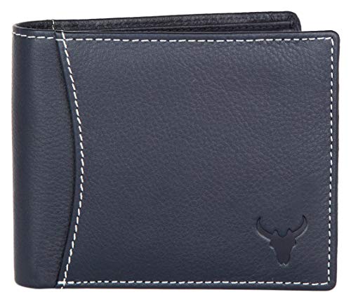 NAPA HIDE Blue Leather Wallet for Men I 6 Credit/Debit Card Slots I 2 Currency Compartments I 1 ID Window I 2 Secret Compartments I 1 Coin & Zip Pocket