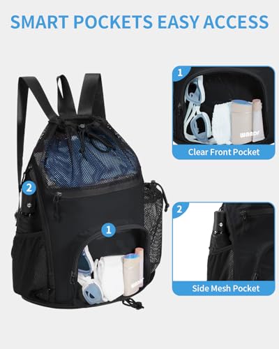 WANDF Swim Bag with Wet Pockets, Mesh Beach Backpack for Pool and Gym — view 4