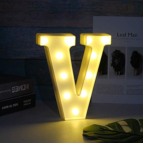SATYAM KRAFT Marquee Letter V - Acrylic LED Sign, White, Medium Size, Glam Style, Wall Mount & Tabletop, Words & Quotes Theme, Decorative Light