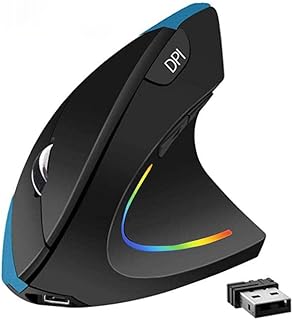 Funwaretech Ergonomic WirelessMouse, 2.4GHz Rechargeable Vertical Optical Mouse with USB Receiver,6 Buttons,800/1200/1600 DPI,for Laptop,PC,Computer,Blue