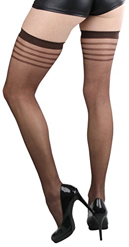 Image of ToBeInStyle Women's Pack of 6 Top Stripe Band Sheer Thigh High Stockings