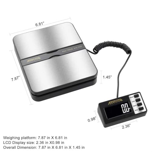 Image of ACCUTECK 8680 High Capacity 150Lbs High Accuracy 0.1OZ Digital Postal Scale with Remote Display, Batteries and USB Cable and AC Adapter Included (Stainless Steel)
