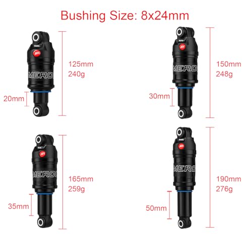 Bike Rear Shock, Mountain Bike Air Pressure Shock Absorber, 125mm/150mm/165mm/190mm Rear Air Shock for Folding Bike E-bike MTB (150 * 30mm)