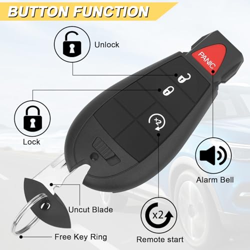 Vurkcy Key Fob Replacement for 2009-2012 Dodge Ram & Journey/ 08-12 Durango Charger/ 08-14 Challenger/ 08-20 Grand Caravan/ 08-13 Grand Caravan/ 08-16 Chrysler Town Country/ 09-12 VW Routan, 2Pcs by Vurkcy - Image 3
