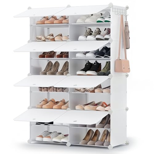 SONGMICS Shoe Rack Organizer, 8-Tier Shoe Storage Cabinet for Closet and Entryway, Holds 32 Pairs of Shoes, Adjustable, Cloud White ULPC034W03 8 Cubes Cloud White