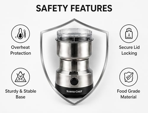 Image of 300W Electric Spice Grinder Machine, Herbs, Nuts & Dry Masala, Stainless Steel Portable Mini Grinder with Sharp Blades, One Touch Operation, Multipurpose Kitchen Grinder for Spices Home Use