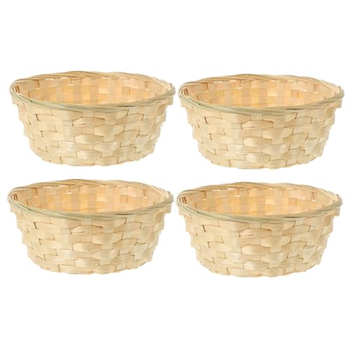 Happyyami 4Pcs Woven Storage Basket Bread and Fruit Serving Bowl Decorative Snack Organizer for Kitchen Countertop and Living Space Natural Rustic Design