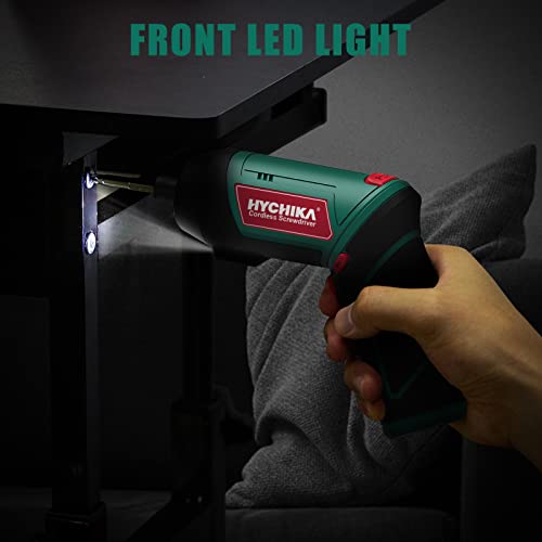 Cordless Screwdriver 6 N.m, Hychika 4V 2.0Ah Electric Screwdriver Gun, Adjustable 2 Position Handles, Front Led, Dc Charging, 20Pcs Accessories #TOP4