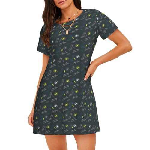 Chemise de nuit manches courtes femme légère respirante imprimé graffiti skateboard