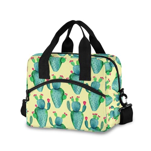 Insulated Lunch Bag Reusable Cooler Cactus Yellow Lunch Box Adjustable Shoulder Strap for Picnic Office School
