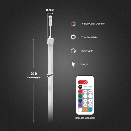 Image of Feit Electric 20ft Outdoor Neon Flex Light, Color & Tunable White, Dimmable, Bendable Strip with Remote Control, Chasing Effects, Plug-in, Connectable up to 40ft, Ideal for Decks & Patios, NF20 /CHASE