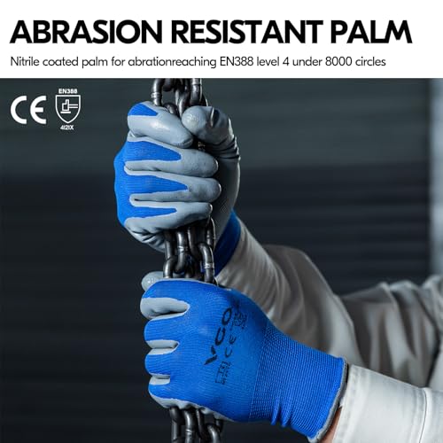 Image of Vgo... 10-Pairs Safety Work Gloves, Gardening Gloves, Non-slip Nitrile coating, Dipping Gloves (Size XL, Blue, NT2110)