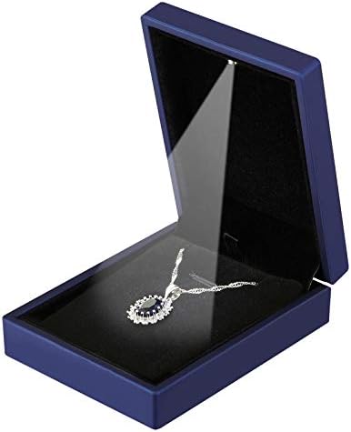 LED Light Pendant Necklace Gift Box, Velvet Jewelry Storage Display Case for Proposal Engagement Wedding Anniversary Birthday Valentine’s Day (Blue)