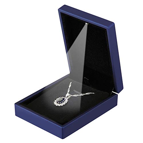 LED Light Pendant Necklace Gift Box, Velvet Jewelry Storage Display Case for Proposal Engagement Wedding Anniversary Birthday Valentine's Day (Blue)