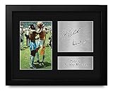 HWC Trading Pele & Bobby Moore Iconic Footballers Framed Gifts Printed Signed Autograph Picture for Football Fans and Supporters - US Letter Size