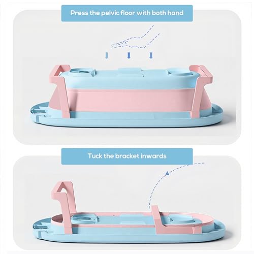 Image of Cockatoo-Kids DripDrop Foldable Baby Bath Tub with Thermistor, Pillow & Soap Box - Portable Newborn to 6 Years Tub, Non-Toxic PP, Anti-Slip Base, 40kg Capacity - Travel & Home Use, Blue & Pink