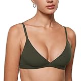 INLYRIC Women's Inbarely Triangle Bralette Plunge Unlined Seamless Bra No Underwire Sexy Comfortable Everyday Olive Green Large