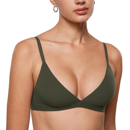 Image of INLYRIC Women's Inbarely Triangle Bralette Plunge Unlined Seamless Bra No Underwire Sexy Comfortable Everyday