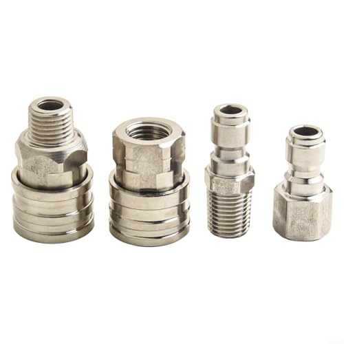 ZiStarlilife Set di adattatori accoppiatori ad innesto rapido per idropulitrice da 1/4 o 3/8 maschio femmina NPT raccordi in acciaio inox 5000-6000 PSI (2 paia da 1/4)
