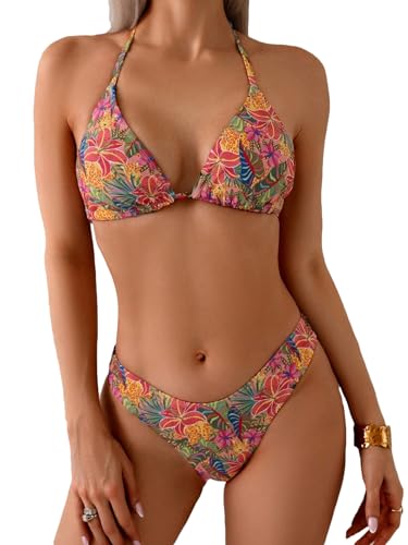 Women's Floral Printed Bikini Sets High Waist Boho Halter Summer Swimsuit Bathing Suit