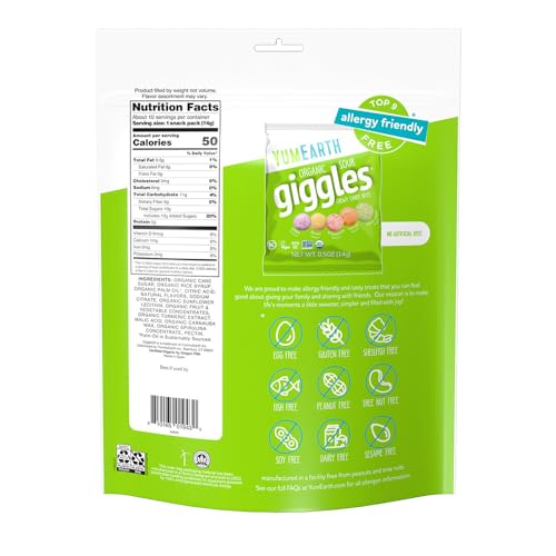 Image of YumEarth Organic Sour Giggles Chewy Candy, 0.5oz Snack Packs (Pack of 10)