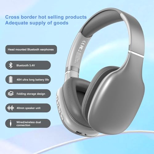 Image of iFAST Foldable Wireless Stereo Headphone | 24 Hours Music & Calls| Dual Mode (Wired & Wireless) Gaming Headset with Adjustable Headband [Grey].