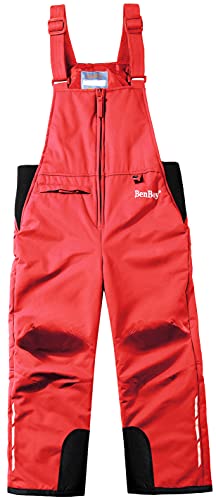 BenBoy Niño Pantalones de esquí para Softshell Impermeable Térmico Calidez Versátil Correas Ajustables Peto para Montaña Senderismo Nieve Escalada HXK7223-Red-86