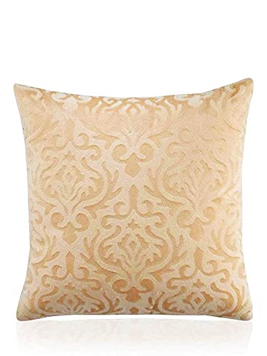 Image of Burnt Emboss Velvet Cushion Covers | Beige Golden | 18 x 18 Inch (45x45 cm) | Set of 5
