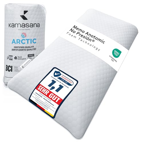 KAMASANA Nackenstützkissen 40 x 80 cm, Höhe 13 cm, Kühlendes Memory Foam Kopfkissen für Bauch- und Rückenschläfer, Orthopädisch, Ergonomisch, Atmungsaktiv, Weißer Bezug