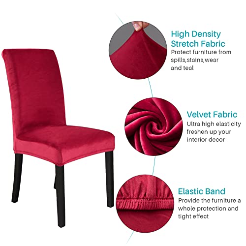 Mifxin Dining Chair Cover Of 6 Pack Velvet Stretch Kitchen Chair Slipcovers Elastic Spandex Washable Chair Furniture Protector Seat Cover For Dining Room Banquet Ceremony Hotel (Velvet Red) #TOP3