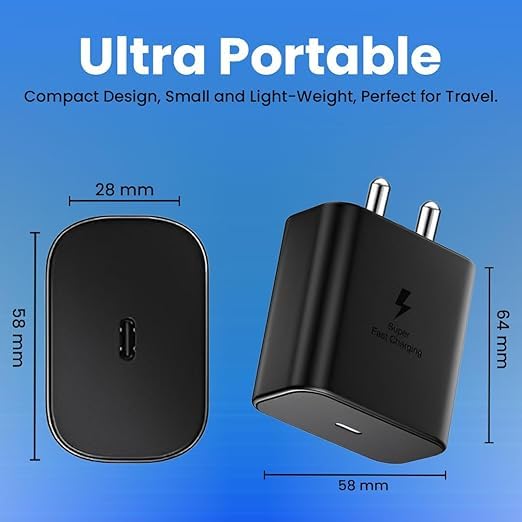 Image of Orignal 25W USB C Superfast Charger Compatible with Samsung Galaxy S A M F Series - Type C Fast Charging Adapter | Power Adapter | Black