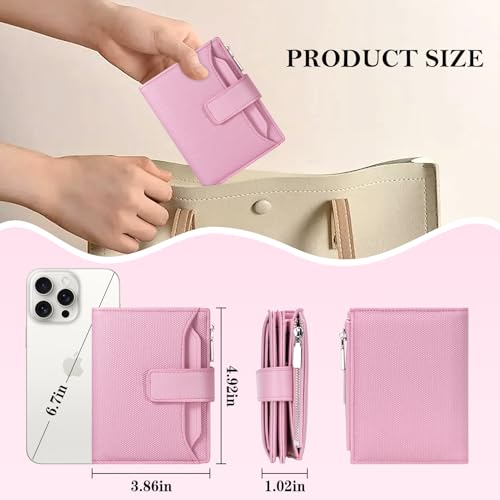 BIAOTIE Wallet Women Leather Bifold Womens Wallet RFID Blocking Credit Card Wallets for Women with Zip Coin Pocket (Pink)3