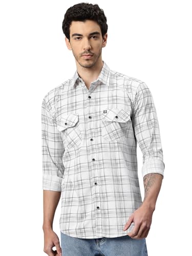 Image of Majestic Man Men's Pure Cotton Cargo Checkered Shirt with Dual Flap Pockets - Slim Fit | Full Sleeve | Casual Wear | Trendy & Comfortable